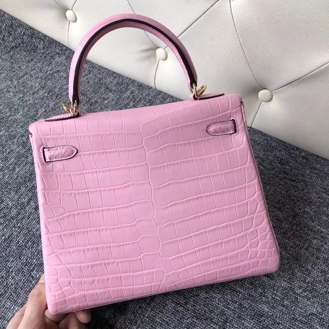 hermes kelly25cm 爱马仕5p樱花粉雾面尼罗鳄鱼皮凯莉