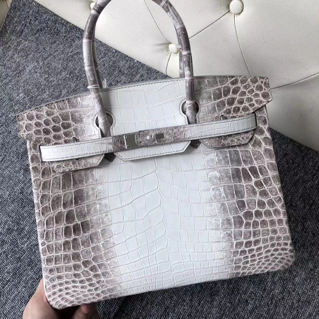 hermes包包官网 爱马仕喜马拉雅色顶级鳄鱼皮铂金包birkin30cm 银扣